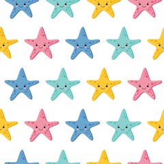 Cute kids starfish seamless pattern for girls and boys. Colorful starfish background. Kawaii style