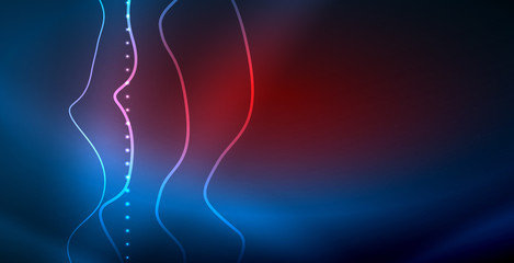 Glowing abstract wave on dark, shiny motion, magic space light. Vector techno abstract background