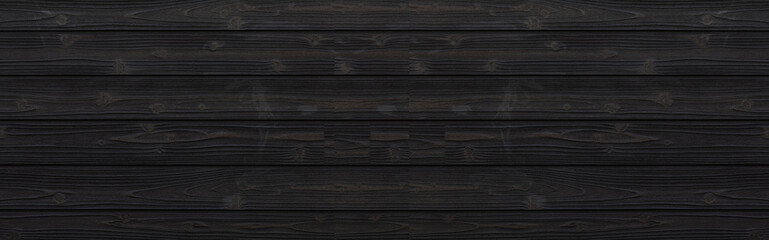 Panorama of Black wood wall texture and background