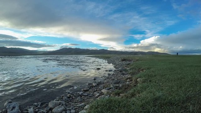 4K. Sunset on the Ulaan river, Mongolia. Ultra HD, 3840x2160