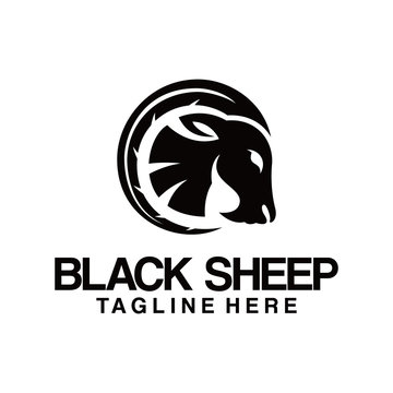 black sheep logo. head sheep logo. goat, horn, logo, sport, black, herbivore, animal, aries, wild, wildlife, zodiac, zoo, beast, circle, hunter, hunting