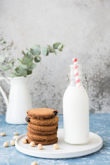 Homemade oatmeal cookies. Cookies with milk for Breakfast. Sweet Breakfast, brunch, snack.