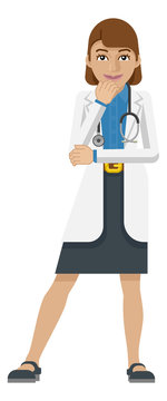 A young confident medical doctor woman cartoon mascot character