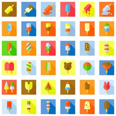 Ice pop icon set, flat style with long shadow