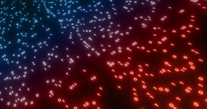 Hacking digital binary code matrix 01 background loop. Hacker, dark web, matrix, Digital data code in safety security technology concept. Abstract seamless red and blue 3D rendering