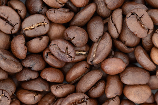 Close up, overhead view of coffee beans
