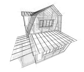 House sketch. Vector rendering of 3d