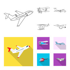 Fototapeta na wymiar Isolated object of plane and transport symbol. Set of plane and sky stock vector illustration.