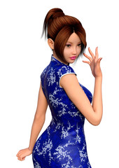 3D Rendering Asian Girl on White