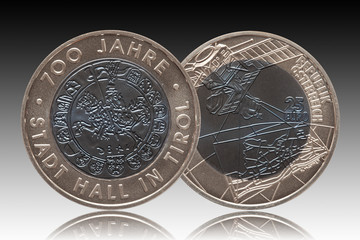 Austria silver niob coin 25 twenty five euros minted 2003 isolated on gradient background