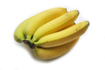 Bunch of ripe yellow bananas isolated on white background
