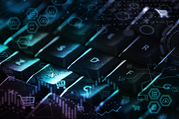 Close-up dark keyboard with erp system concept
