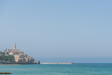 Fototapeta na wymiar Cityscape of Jaffa as seen from Tel Aviv, Tel Aviv, Israel
