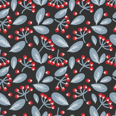 Berries and leaves seamless pattern