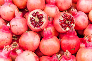 Pomegranates sold at shuk hacarmel market, Tel Aviv, Israel
