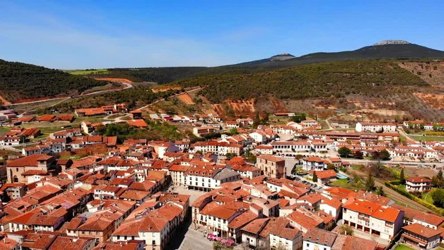 Back aerial drone footage Covarrubias, Burgos, Spain