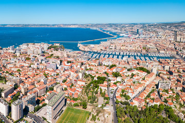 Marseille aerial panoramic view, France - obrazy, fototapety, plakaty