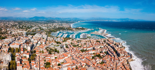 Antibes aerial panoramic view, France - obrazy, fototapety, plakaty