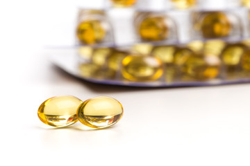 Fish oil in capsules. For health and immunity isolated on white