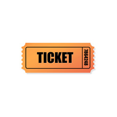 Orange colored cinema ticket icon with soft shadow. For your site to buy or book tickets for events, cinema or theater. - Vector