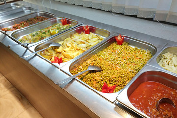 Greek cuisine buffet food in a hotel restaurant