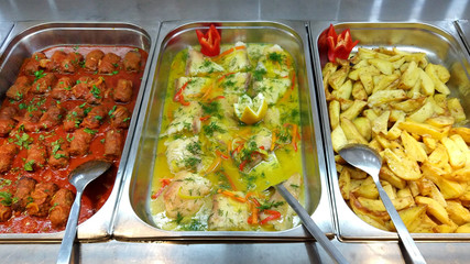 Greek cuisine buffet food in a hotel restaurant