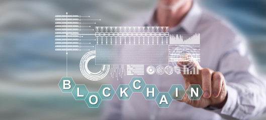 Man touching a blockchain concept