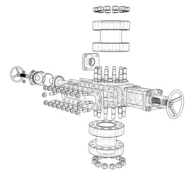 Blowout preventer. Vector rendering of 3d
