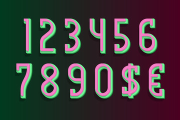 Layered numbers with currency signs in 3d urban style.