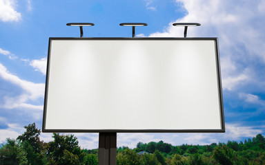 3D rendering of blank billboard (empty advertisement) with clouds. Empty mockup template