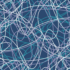 Vector abstract seamless scribble background. Fantasy modern tangled pattern. Digital tortuous design. Creative tangled composition.