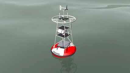 Boa marina per la segnalazione degli tsunami, 3D rendering, illustrazioni