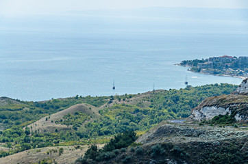 Thracian cliffs near blue clear water of Black Sea