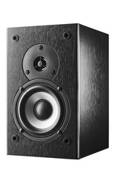 Dark color music speakers isolated on white background. © Alexander