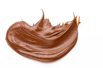 Chocolate cream isolated on white background. Flat lay.
