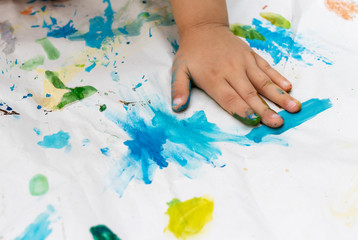 Obraz na płótnie Canvas Child paint with watercolors. Education concept.