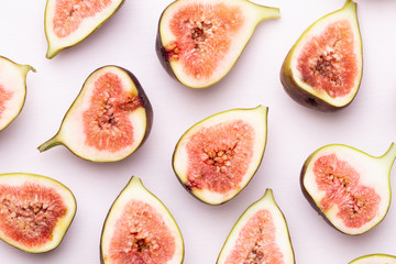 Fig fruits isolated on white background. Top view. Flat lay pattern