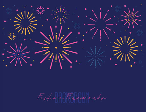 Modern sunburst, firework festive background. New Year event on dark background