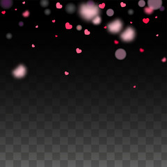 Hearts Confetti Falling Background. St. Valentine's Day pattern. Romantic Scattered Hearts Design Element. Love. Sweet Moment. Gift. Cute Element of Design for Sales or Celebration.