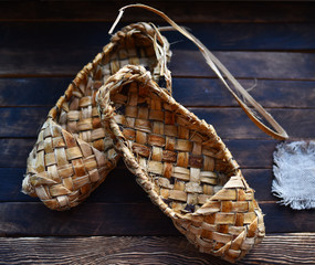 vintage Russian national shoes Lapti bast sandals kind of
