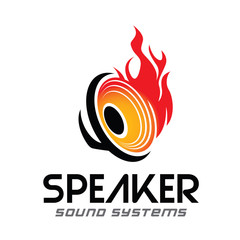 Hot, Flames, Fire Speaker and Music Logo Vector