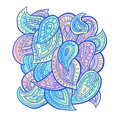 Vector colorful paisley print with abstract flowers. Ornament for textile