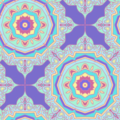 Vector colorful paisley print with abstract flowers. Indian motif ornament