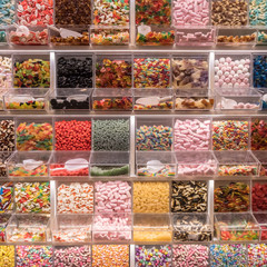 Self service display with many candies