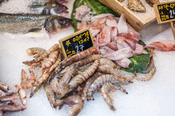 Israel, Tel Aviv-Yafo, shrimps - prawns at Sarona market