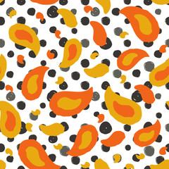 Vector colorful paisley print with abstract flowers. Indian motif ornament