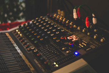 Digital technology board panel sound audio music mixing control,stereo  equipment.Soft focus ,blur