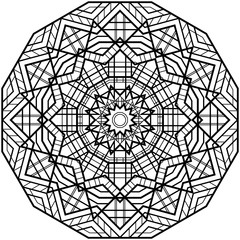 Obraz premium Geometric mandalas. Coloring book page. Zigzag ornament. Round element for design. Decorative ornament. Sketch for tattoo. Ethnic Fractal Mandala. Graphic element.