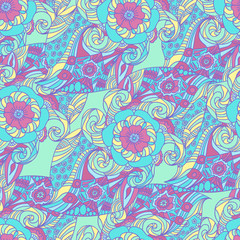 Vector colorful paisley print with abstract flowers. Indian motif ornament