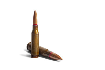 Two old bullets for automatic rifles of 5.45 and 7.62 caliber. Selective focus.